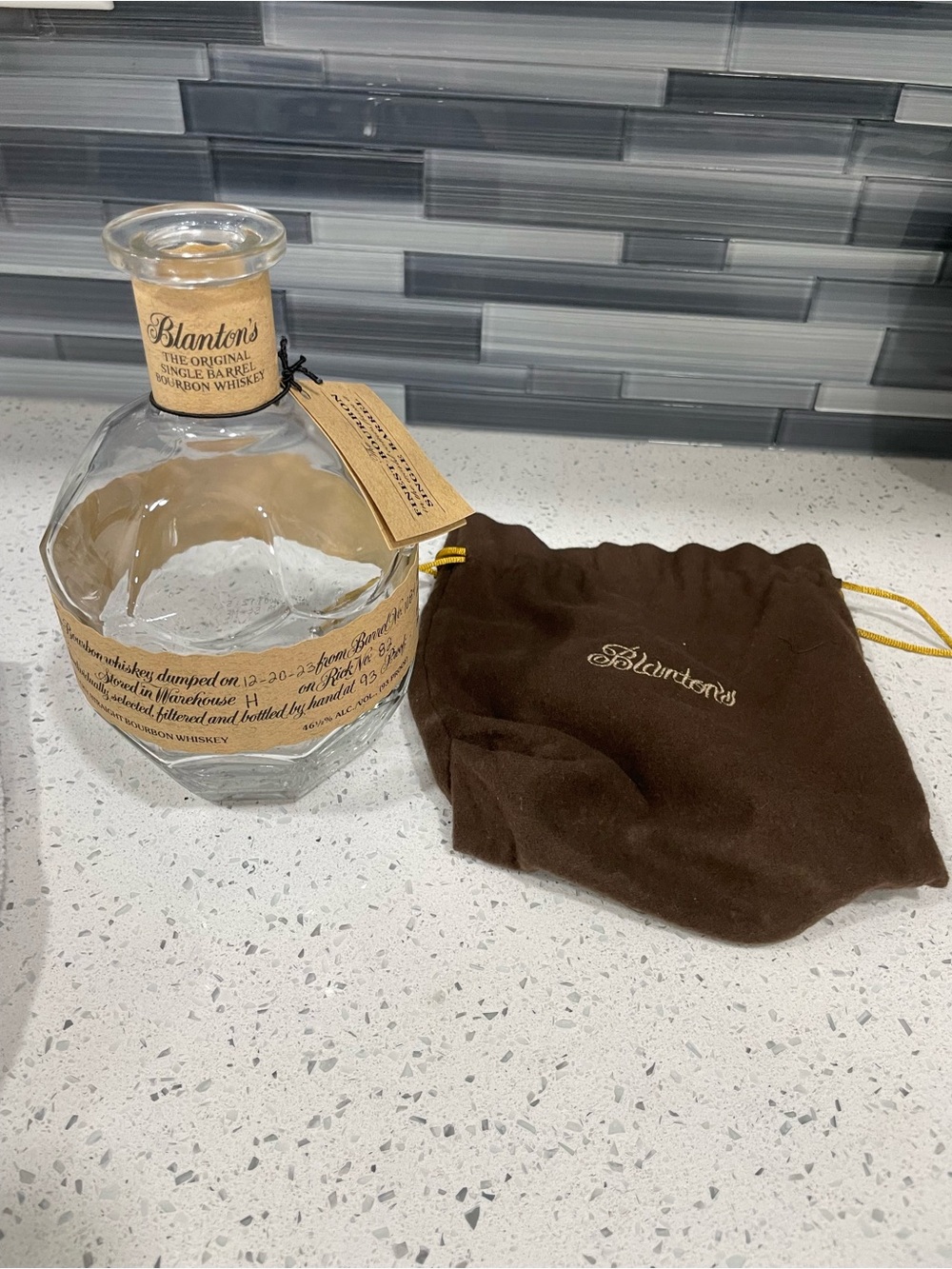 Blanton's Bourbon Decanter with Branded Velvet Pouch - Brown